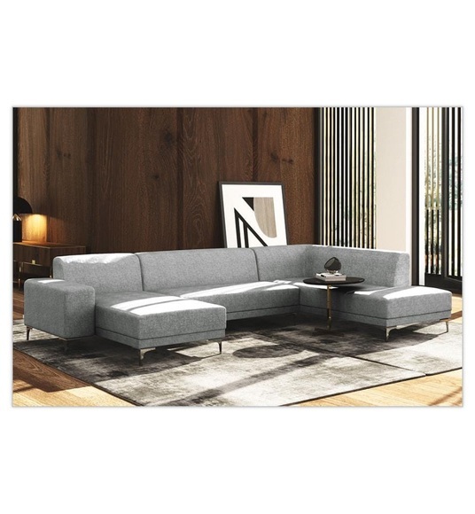 Florenzzi - Panorama-Sofa mit Linkssseitiger Recamiere Allegra - Grau und Silber