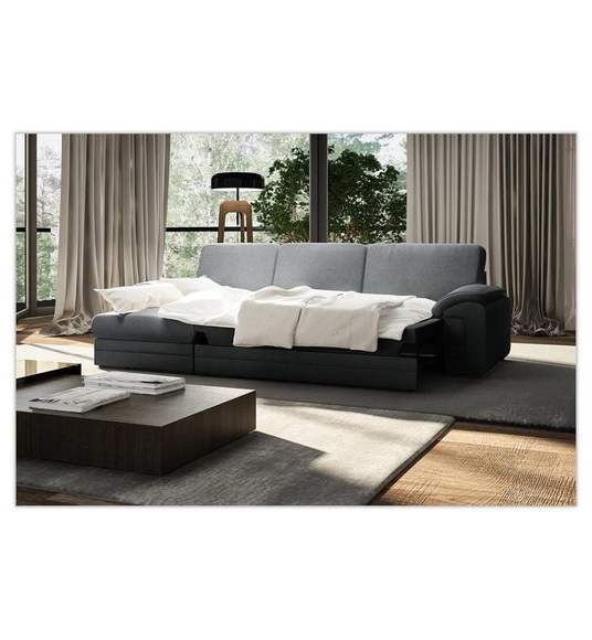 Florenzzi - Schlaf-Ecksofa mit Linksseitiger Recamiere Casavola - Anthrazit und Dunkelbraun