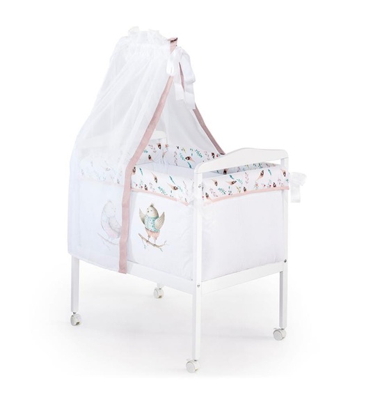 Naf Naf - Ensemble Mini-Wiege & Wäschegarnitur Birds Explorer - Weiss und Hellrosa