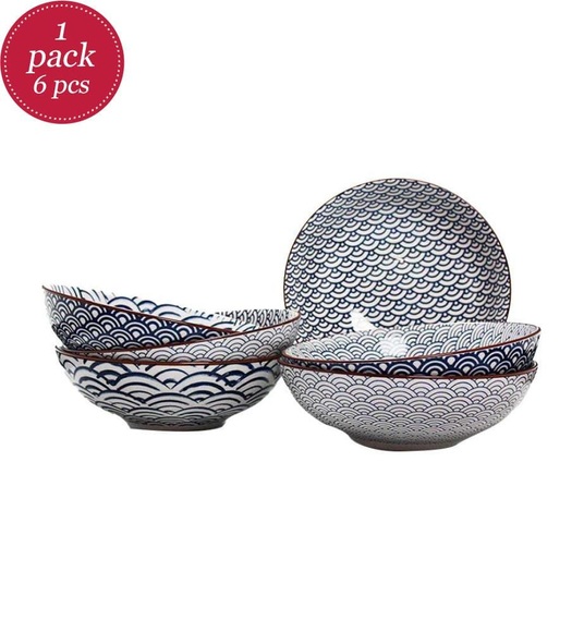 Ard'Time - 6er-Set Suppenteller Nami 21 cm - Blau und Weiss
