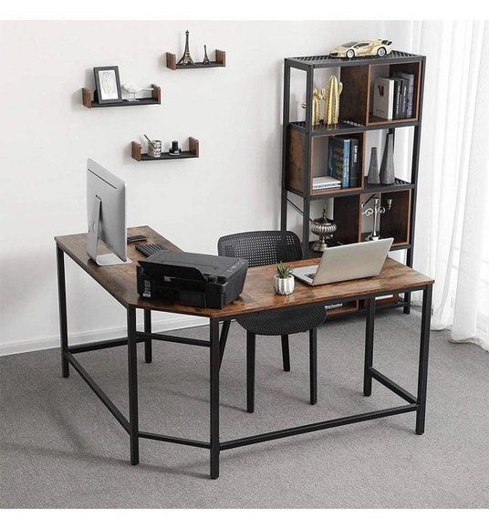 Vasagle - Computertisch, L-förmiger industrieller Schreibtisch, rustikales brauner LWD71X
