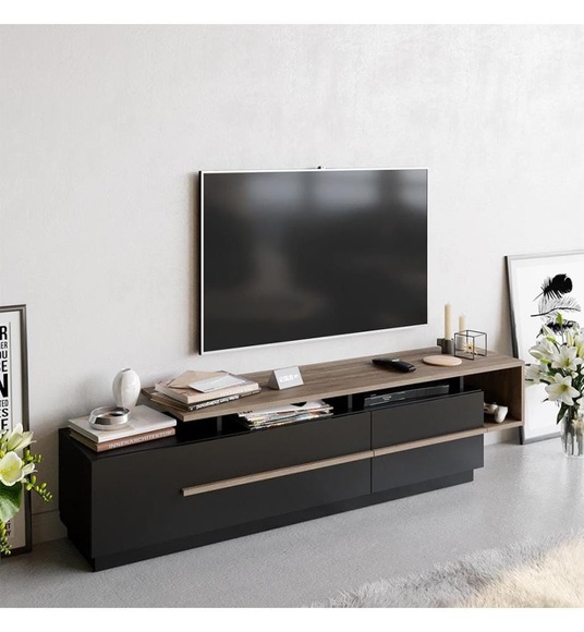 Home - TV-Ständer - Schwarz und Walnuss