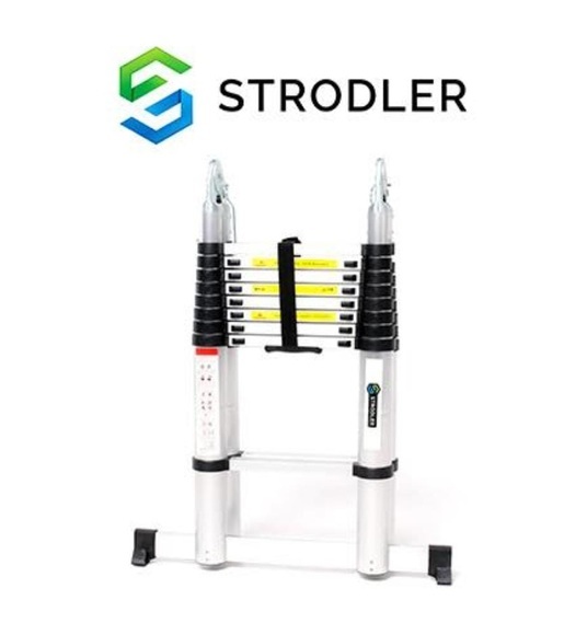 Strodler - Multifunktionsteleskopleiter aus Aluminium mit 2 x 9 Stufen + Stabilisator - 5,6 m - Multifunktionsteleskopleiter aus Aluminium mit 2 x 9 Stufen + Stabilisator - 5,6 m