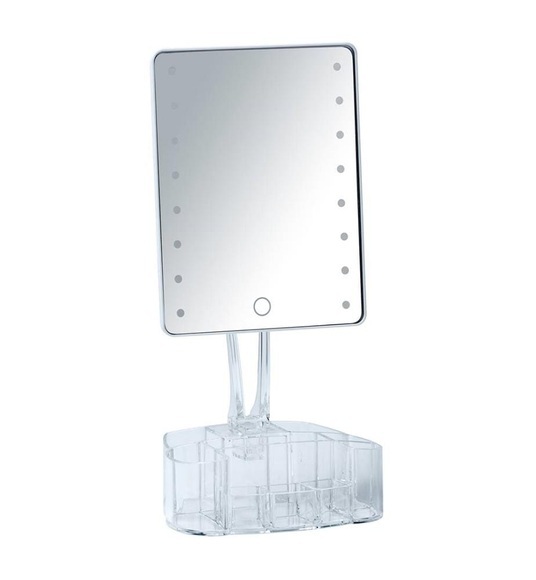 Wenko - LED-Standspiegel mit Organizer Trenno, Leuchtspiegel