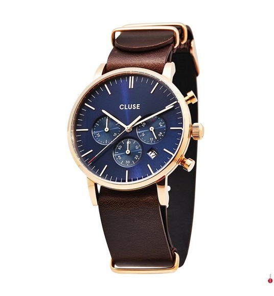 Cluse - Leder-Armbanduhr Aravis Chrono - Braun und Gold