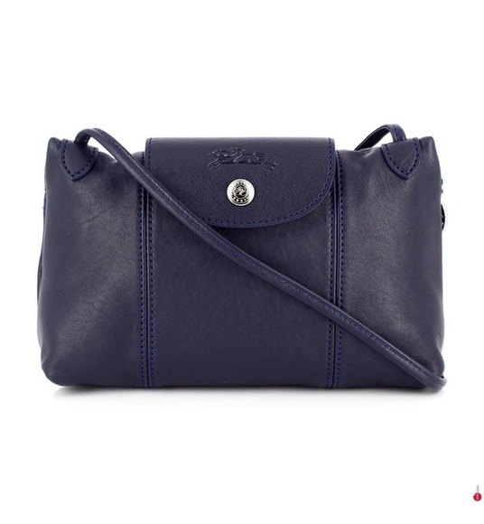 Longchamp - Leder-Täschchen Le Pliage Cuir Mini - Marinblau