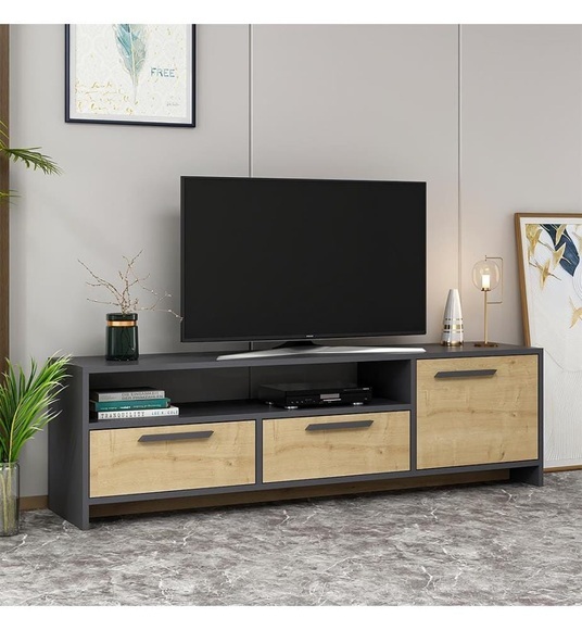 Home - TV Stand - Braun und Dunkelgrau