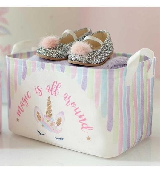 Home - Einhorn bedruckt Kinderzimmer Rechteckiger Korb, 30 x 21 x 18 cm - Weiss, Bunt