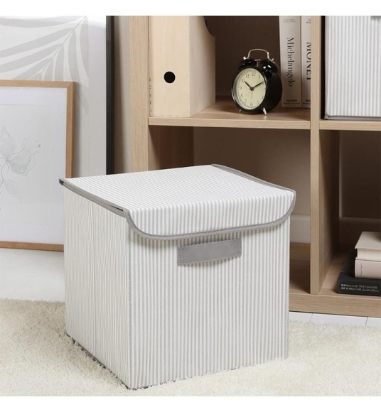 Home - Gray Line Box mit Deckel, 30 x 30 x 30 cm - Grau