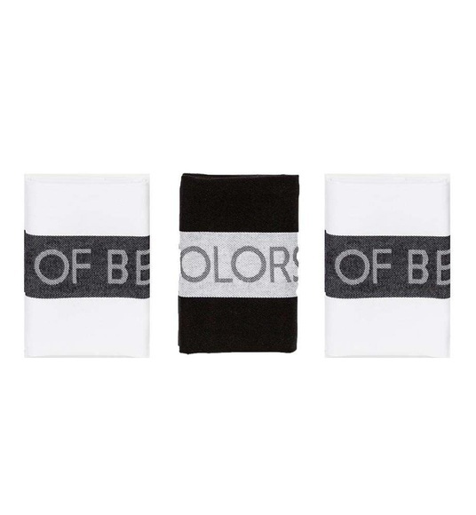 Benetton - 3 Stück Küchentuch-Set 50 x 70 cm 255 g 100% Baumwolle (2 Stück Set Weiss + 1 Stück Schwarz) Schwarz & Weiss