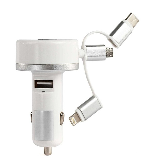 Livoo - Zigarettenanzünder-Adapter Lightning, Tyce C & Micro USB - Weiss