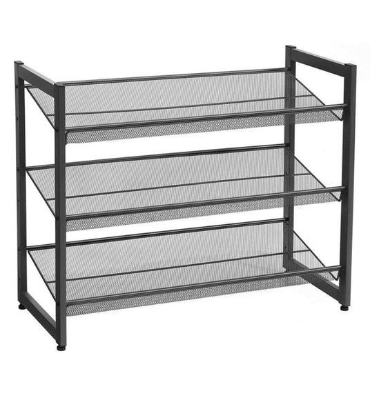 Songmics - dreistöckiges Schuhregal aus Metallgewebe Verstellbare Schuhablage, stapelbar Schuhständer, 74 x 62,8 x 31 cm (B x H x T) Schwarz LMR03B