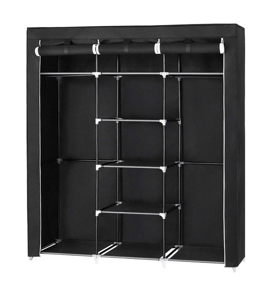 Songmics - Groß XXL Kleiderschrank Faltschrank Wäscheschrank mit 2 Hakenstange 175 x 150 x 45 cm Drei hochrollbare Türen (Schwarz) RYG12B