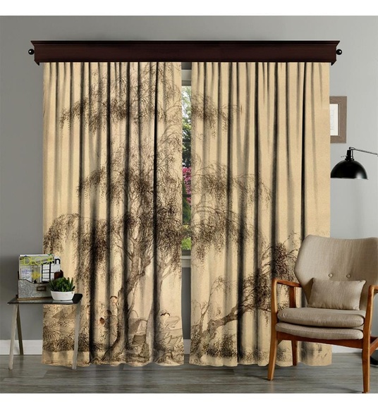 Home - 2er-Set Vorhänge - 140 x 260 cm - Beige und Schwarz