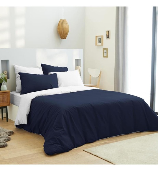 Home - 6-Teilige Bettwäschegarnitur - 240 x 260 cm - Marinblau und Weiss
