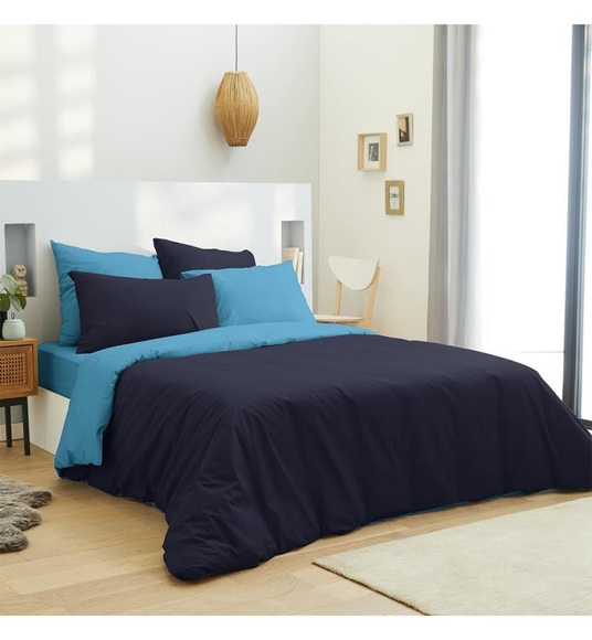 Home - 6-Teilige Bettwäschegarnitur - 240 x 260 cm - Marinblau und Türkis