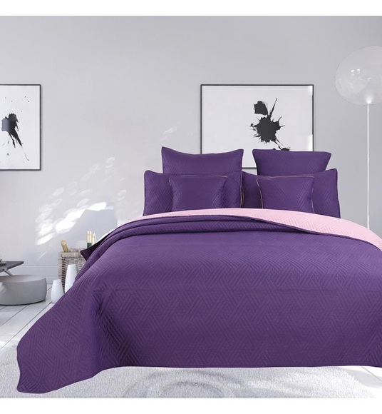 Home - 7-Teilige Bettwäschegarnitur - 230 x 250 cm - Rosa und Dunkelviolett