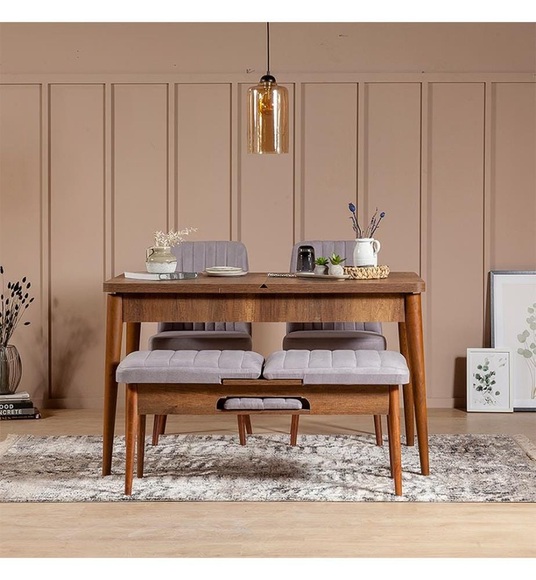 Home - Ensemble Tisch & Stühle - Braun und Grau