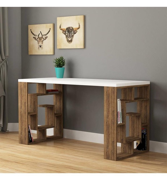 Skye Decor - Schreibtisch - Weiss und Hellbraun