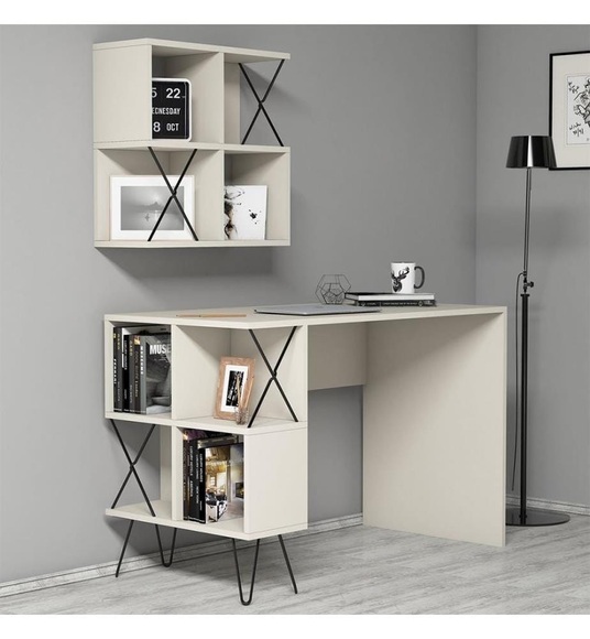 Home - Schreibtisch und Regale - Cremeweiss