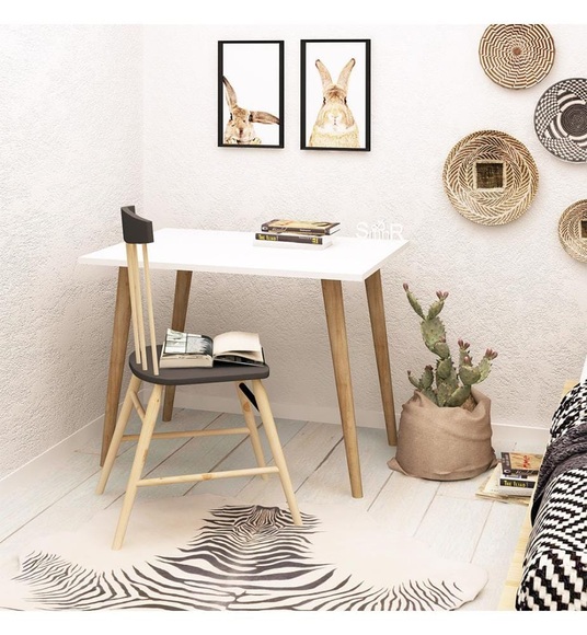 Home - Schreibtisch Lery - Weiss und Hellbraun