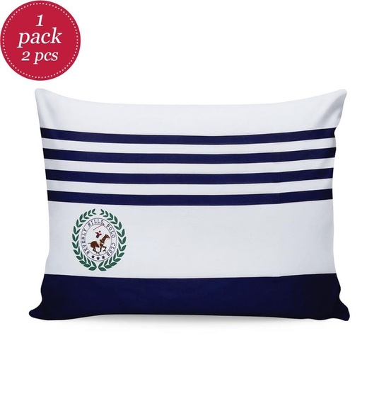 Beverly Hills Polo Club - 2er-Set Kopfkissenbezüge - 60 x 60 cm - Weiss und Marinblau
