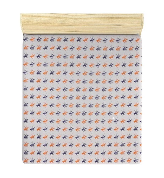 Beverly Hills Polo Club - Spannbetttuch - 140 x 190 + 25 cm - Hellorange und Dunkelblau und Weiss