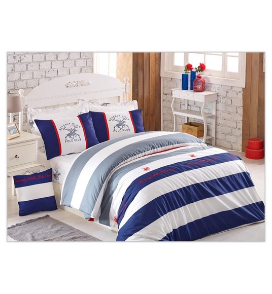 Beverly Hills Polo Club - 3-Teilige Bettwäschegarnitur - 240 x 220 cm - Weiss und Marinblau