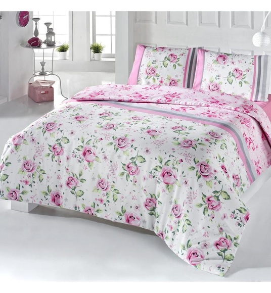 Home - Duvetbezug 240x220 cm + 2 Kopfkissenbezüge 60x60 cm - Rosa und Weiss