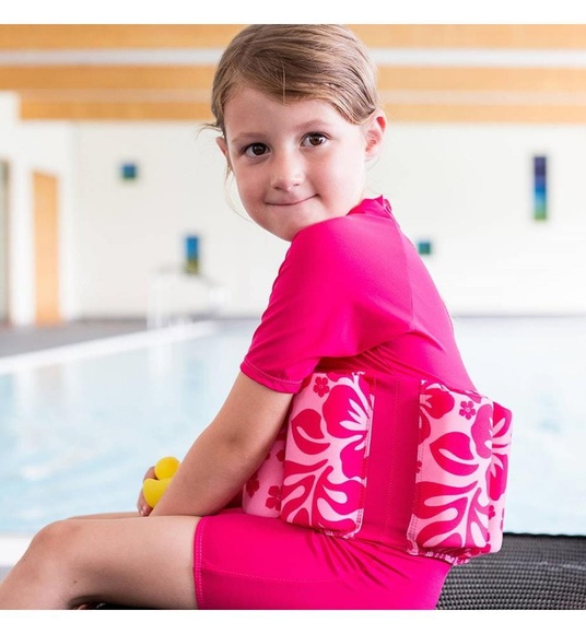 Konfidence - Badeanzug mit Schwimmhilfe Hibiscus pink | 2-3 Jahre