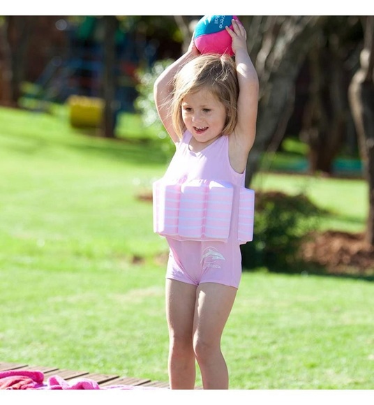 Konfidence - Badeanzug mit Schwimmhilfe rosa mit Streifen | 12-24 Monate