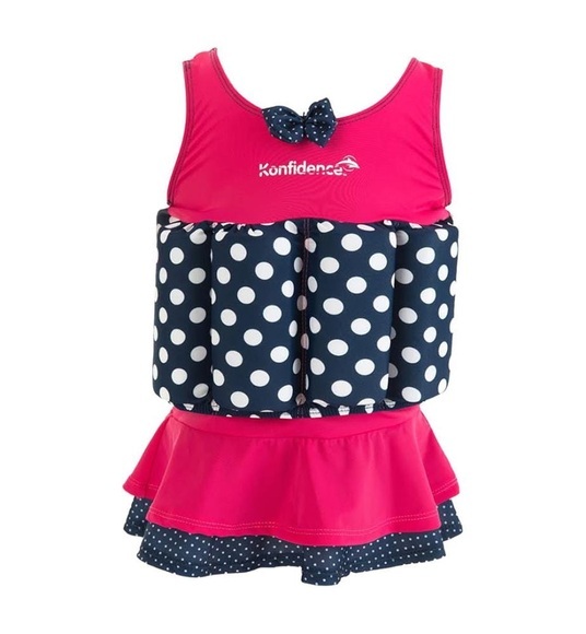 Konfidence - Badeanzug mit Schwimmhilfe pink mit Punkten | 12-24 Monate