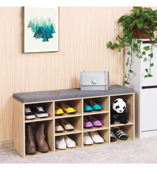 Vasagle - SONGMICS Schuhbank Schuhschrank mit Sitzkissen aus Holzspanplatte Flur Diele Schuhregal Bank 104 x 48 x 30 cm (B x H x T) holzfarben mit Maserung LHS10N