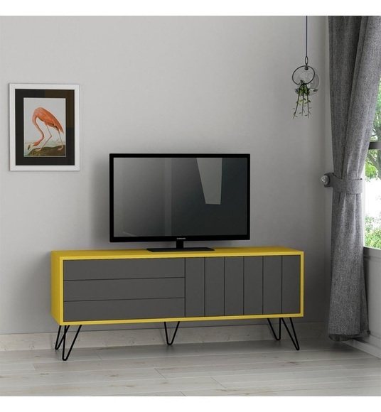 Home - TV-Möbel Picadilly - Anthrazit und Gelb