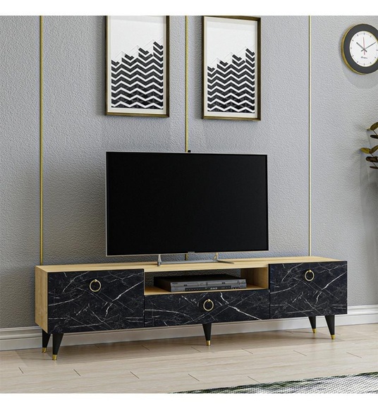 Home - TV-Möbel 150 x 45 x 31.3 cm - Hellbraun und Schwarz