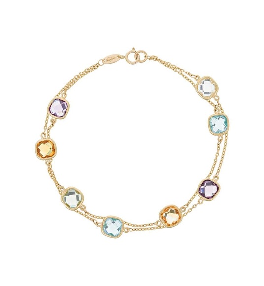 Mehrreihiges Armband Pépites multicolores - Gelbgold 380 g - mehrere Edelsteine 69 kt- L : 18 cm