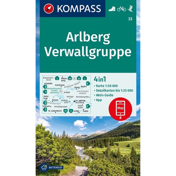 KOMPASS Wanderkarte 33 Arlberg, Verwallgruppe 1:50.000