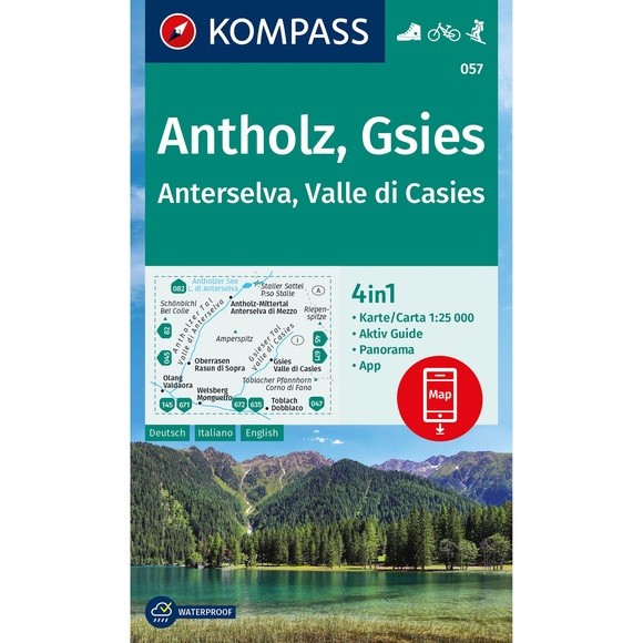 KOMPASS Wanderkarte 057 Antholz, Gsies, Anterselva, Valle di Casies 1:25000 - 4in1 Wanderkarte mit Aktiv Guide und Panorama inklusive Karte zur offline Verwendung in der KOMPASS-App. Fahrradfahren. Skitouren.