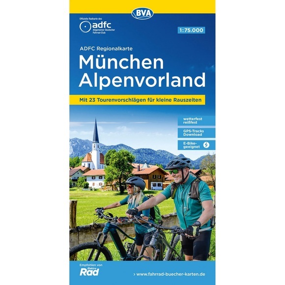 ADFC-Regionalkarte München Alpenvorland, 1:75.000, mit Tagestourenvorschlägen, reiss- und wetterfest, E-Bike-geeignet, GPS-Tracks Download