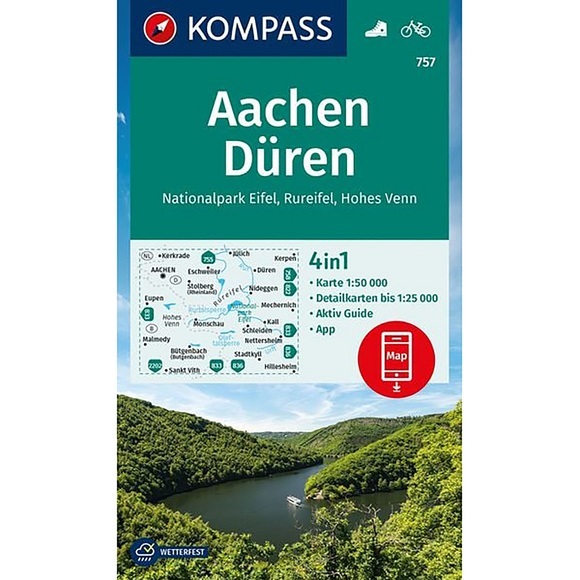KOMPASS Wanderkarte 757 Aachen, Düren, Nationalpark Eifel, Rureifel, Hohes Venn 1:50.000