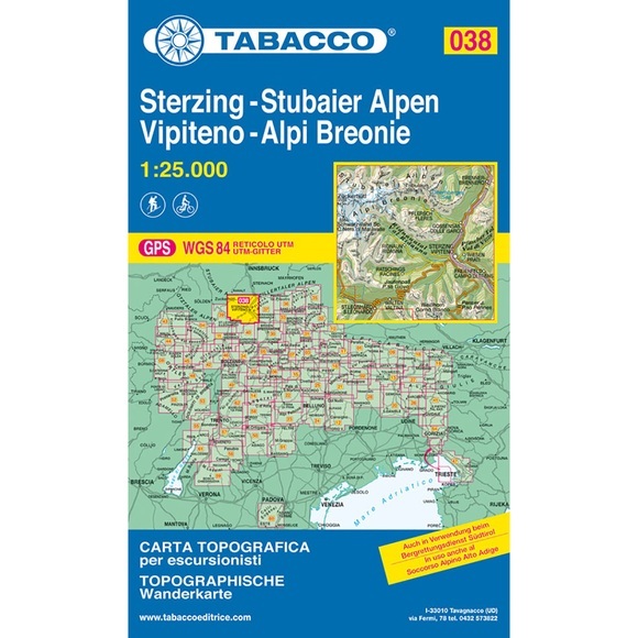 Tabacco topographische Wanderkarte Sterzing, Stubaier Alpen. Vipiteno, Alpi Breonie