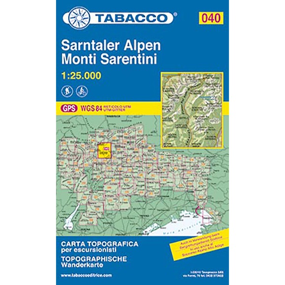 Tabacco topographische Wanderkarte Sarntaler Alpen. Monti Sarentini