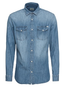 JACK & JONES, Jack & Jones Jeanshemd »SHERIDAN SHIRT«, Jack & Jones Jeanshemd »JJESHERIDAN im Workwear-Stil mit robuster Baumwollqualität« unifarben, modisch, slim fit, Baumwolle, Hemdkragen