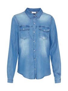VILA CLOTHES, Bluse im Denim-Style von Vila, jeansblau, VILA - Jeanshemd, langarm, für Damen, Blau Denim Dunkel, Größe M