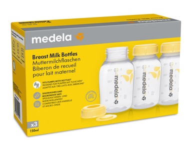 Medela, medela Muttermilchflaschenset 150 ml, medela Milchflasche inkl. Deckel mit Einlage (3x150ml)