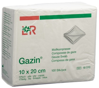 Gazin, Gazin Faltkompr 10x20cm 12fach/17f o RK (100 Stück), Gazin Mullkompressen 10x20cm, 12-fach/17-fädig (100 Stk)