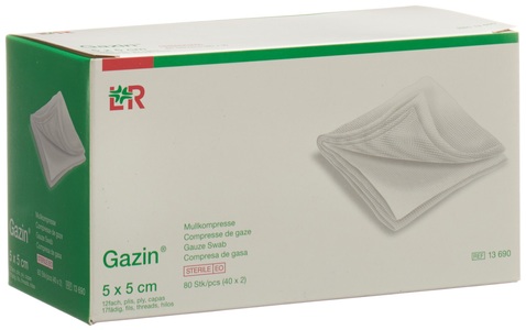 Gazin, Gazin Mullkompresse 5x5cm 12fach steril (40x2 Stück), Gazin Mullkompressen 5 x 5 cm 12-fach