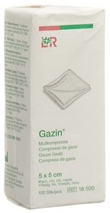Lohmann & Rauscher, Lohmann & Rauscher Gazin® Kompresse 5 x 5 cm, Gazin Mullkompressen 5x5cm, 8-fach, unsteril (100 Stk)