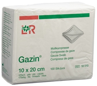 Gazin, Gazin Faltkompr 10x20cm 12fach/17f m RK (100 Stück), Gazin Mullkompressen 10x20cm 12-fach/17 fädig mit RK