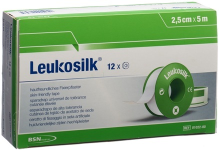 Leukosilk, Leukosilk hautfreundliches Fixierpflaster 5mx2.5cm (12 Stück), Leukosilk Fixierpflaster 5 m x 2,5 cm 12 Stück hautfreundlich weiß